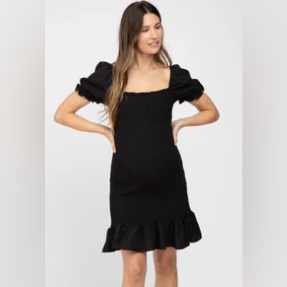 Pinkblush | Dresses | Pinkblush Black Smocked Puff Sleeve Maternity ...